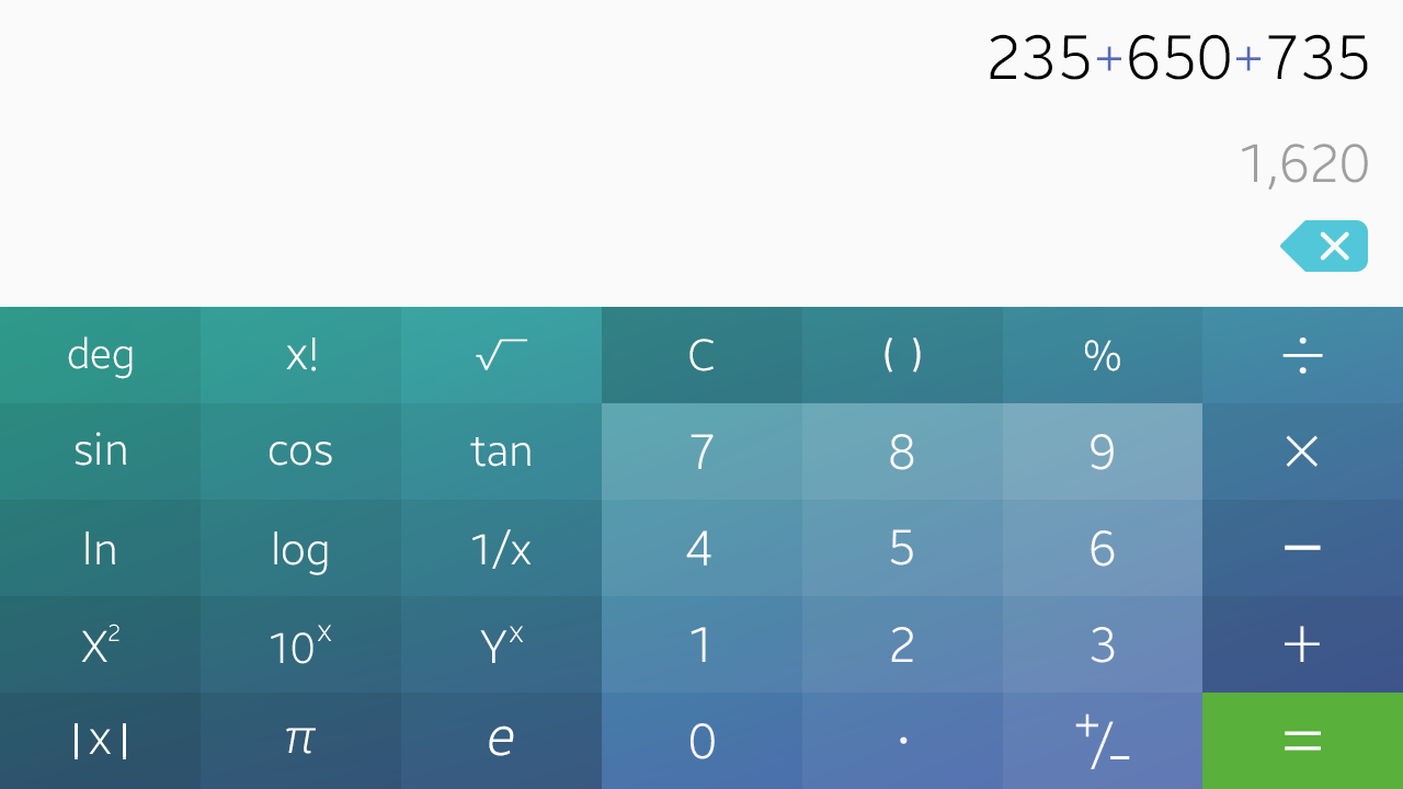 Portrait and landscape orientations in a calculator app